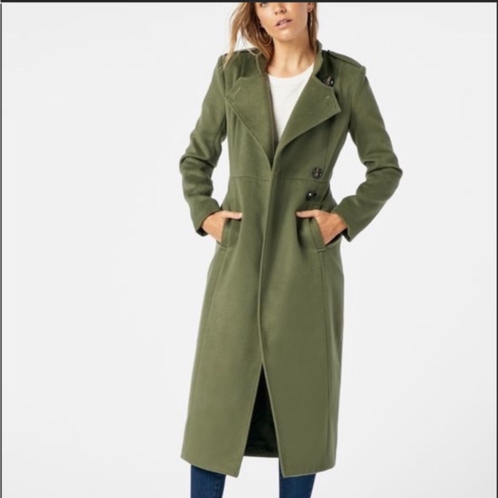 🧥 Just Fab olive green military inspired warm fully lined trenchcoat size large